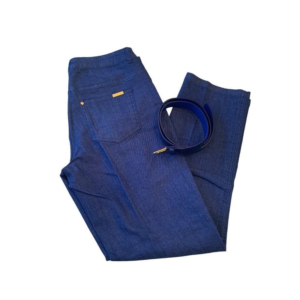 Large Iman Global‎ Chic Women's Stretch Jeans New Blue Patent Belt